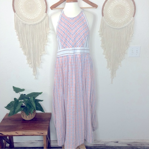 Free People Dresses & Skirts - Free people open back plaid midi dress with pockets small loose fit